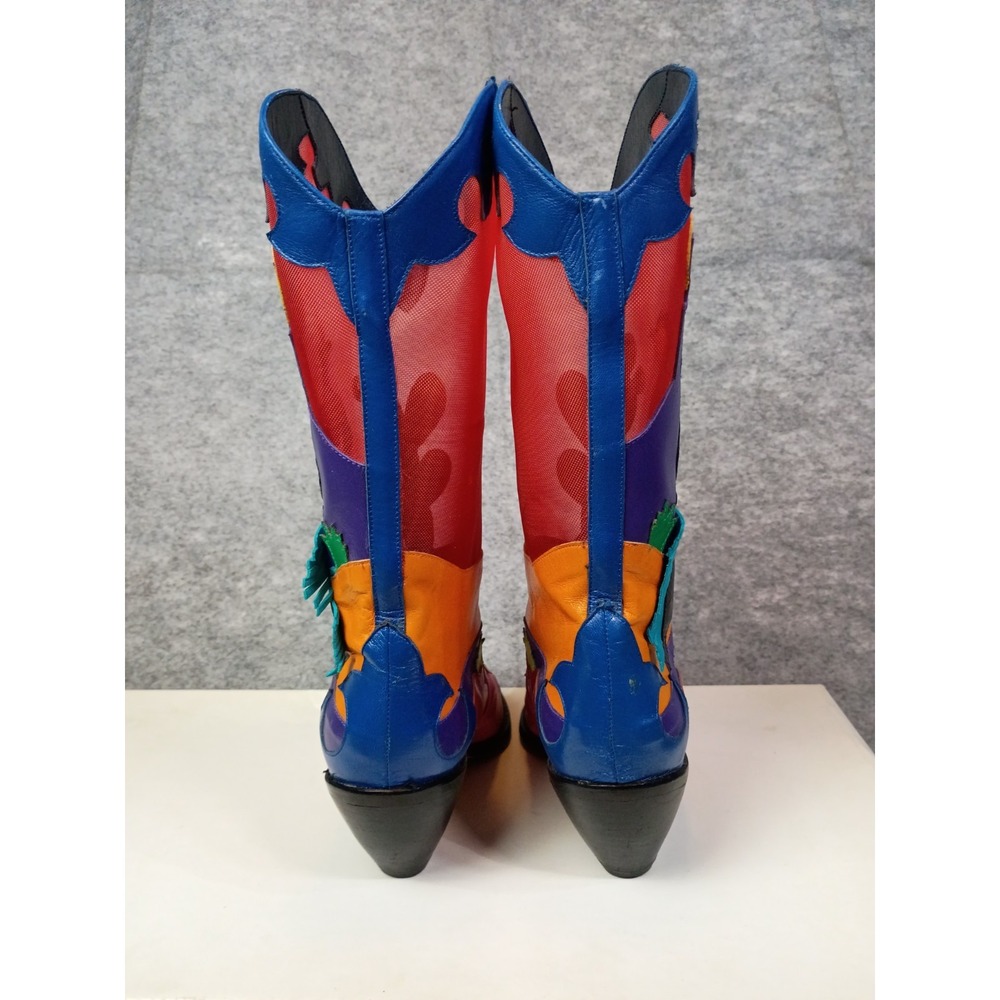 Zalo Womens 8.5 M Sunset Mesh Western Cowboy Boots Colorful Leather Vibrant VTG - Picture 9 of 16